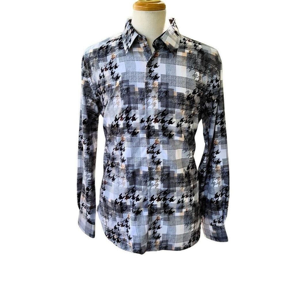 Paul Fredrick Black/White Abstract Print Dress Shirt. Large.